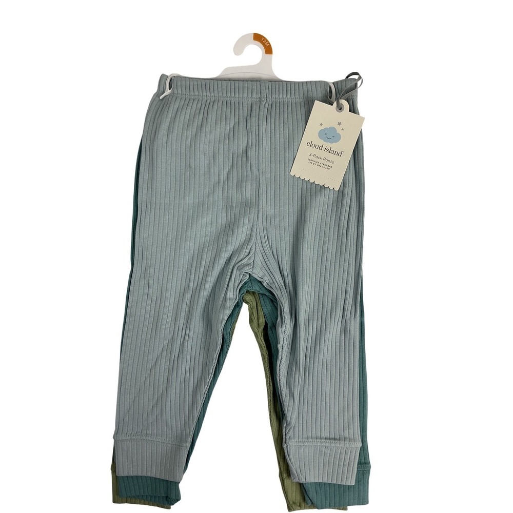 NWT Cloud Island Baby Ribbed Pants 3-Pack 12M Blue‎ Green Leggings Neutral